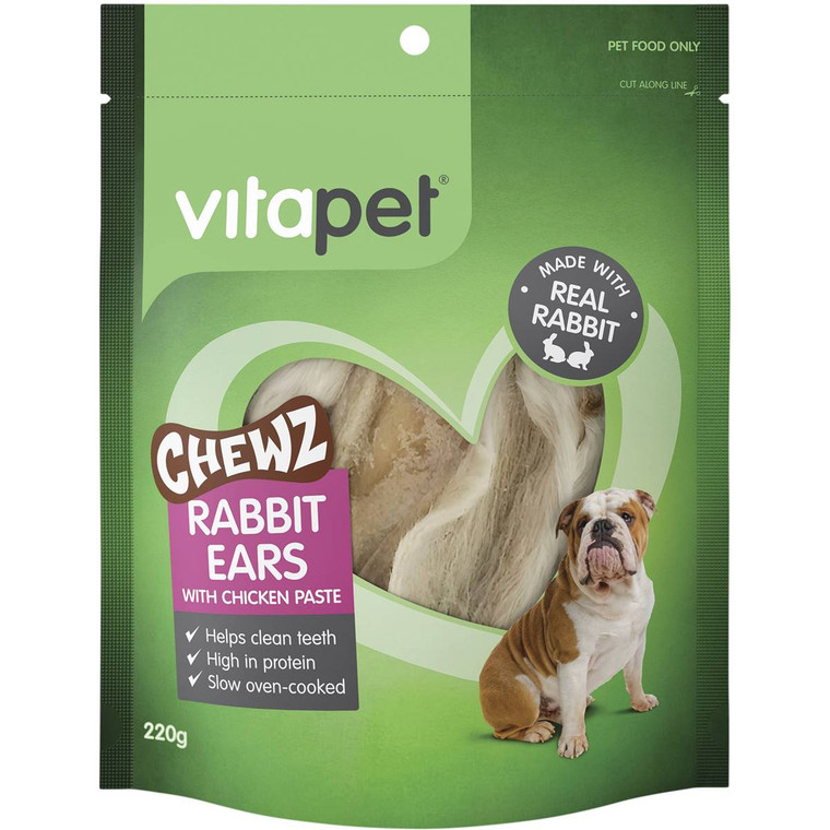 3 PACK OF Vitapet Chewz Rabbit Ears With Chicken Paste 220g