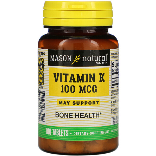 <img alt="Mason Natural, Vitamin K, 100 mcg, 100 Tablets" title="Mason Natural, Vitamin K, 100 mcg, 100 Tablets,311845077912"