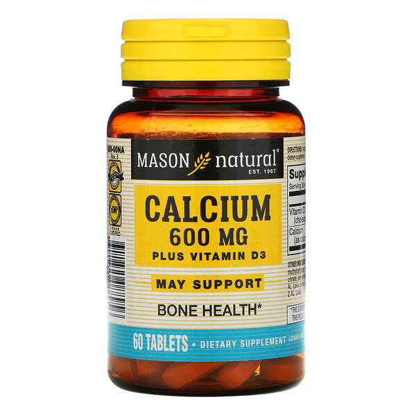 <img alt="Mason Natural, Calcium Plus Vitamin D3, 600 mg, 60 Tablets" title="Mason Natural, Calcium Plus Vitamin D3, 600 mg, 60 Tablets,311845088956"