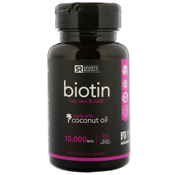 <img alt="Sports Research, Biotin with Organic Coconut Oil, 10,000 mcg, 30 Veggie Softgels" title="Sports Research, Biotin with Organic Coconut Oil, 10,000 mcg, 30 Veggie Softgels,023249011385"