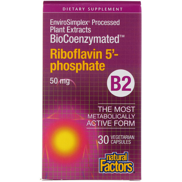 <img alt="Natural Factors, BioCoenzymated, B2, Riboflavin 5'-Phosphate , 50 mg, 30 Vegetarian Capsules" title="Natural Factors, BioCoenzymated, B2, Riboflavin 5'-Phosphate , 50 mg, 30 Vegetarian Capsules,068958012490"