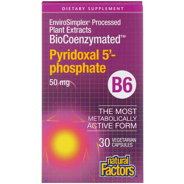 <img alt="Natural Factors, BioCoenzymated, B6, Pyridoxal 5'-Phosphate, 50 mg, 30 Vegetarian Capsules" title="Natural Factors, BioCoenzymated, B6, Pyridoxal 5'-Phosphate, 50 mg, 30 Vegetarian Capsules,068958012520"