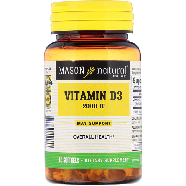 Mason Natural, Vitamin D3, 2,000 IU, 60 Softgels