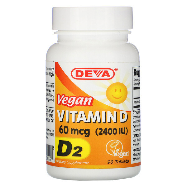 <img alt="Deva, Vegan, Vitamin D, D2, 2400 IU, 90 Tablets" title="Deva, Vegan, Vitamin D, D2, 2400 IU, 90 Tablets,895634000331"