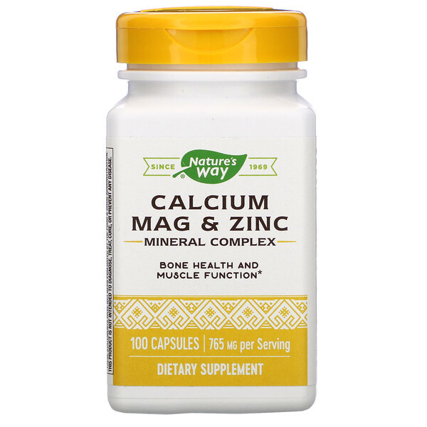 <img alt="Natures Way, Calcium Mag & Zinc Mineral Complex, 100 Capsules" title="Natures Way, Calcium Mag & Zinc Mineral Complex, 100 Capsules,033674414101"