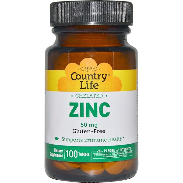 <img alt="Country Life, Zinc, Chelated, 50 mg, 100 Tablets" title="Country Life, Zinc, Chelated, 50 mg, 100 Tablets,015794029519"