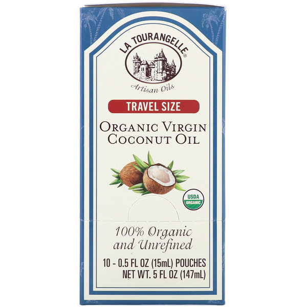 La Tourangelle, 100% Organic and Unrefined, Organic Virgin Coconut Oil, Travel Size, 10 Pouches, 0.5 fl oz (15 ml) Each