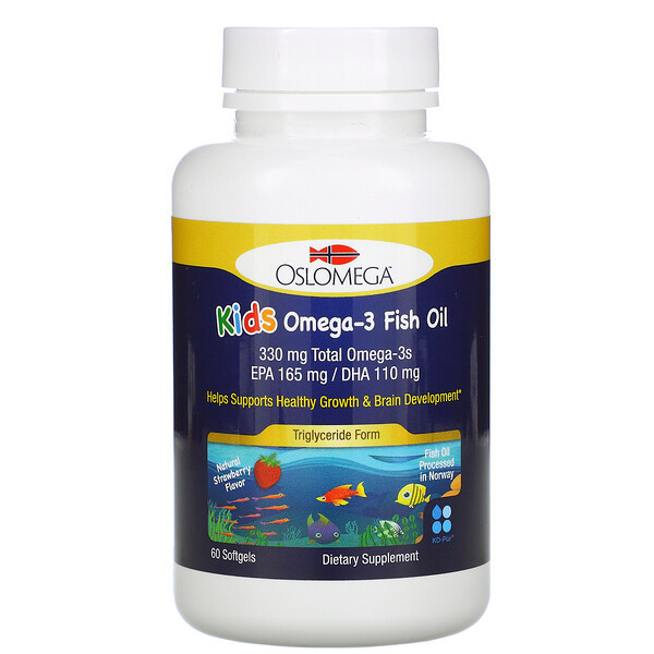 <img alt="Oslomega, Norwegian Kids Omega-3 Fish Oil, 165 mg EPA, 110 mg DHA, Strawberry Flavor, 60 Softgels" title="Oslomega, Norwegian Kids Omega-3 Fish Oil, 165 mg EPA, 110 mg DHA, Strawberry Flavor, 60 Softgels,898220013951"