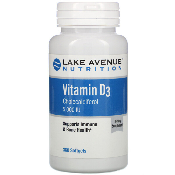 <img alt="Lake Avenue Nutrition, Vitamin D3, 5,000 IU, 360 Softgels" title="Lake Avenue Nutrition, Vitamin D3, 5,000 IU, 360 Softgels,898220014187"