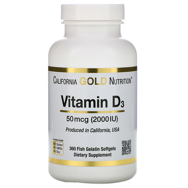 <img alt="California Gold Nutrition, Vitamin D3, 50 mcg (2000 IU), 360 Fish Gelatin Softgels" title="California Gold Nutrition, Vitamin D3, 50 mcg (2000 IU), 360 Fish Gelatin Softgels,898220011803"
