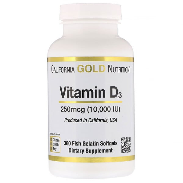 California Gold Nutrition, Vitamin D3, 250 mcg (10,000 IU), 360 Fish Gelatin Softgels