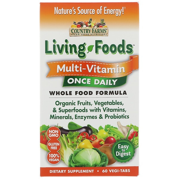 <img alt="Country Farms, Living Foods, Multi - Vitamin, Once Daily, 60 Vegi-Tabs" title="Country Farms, Living Foods, Multi - Vitamin, Once Daily, 60 Vegi-Tabs,035046097059"