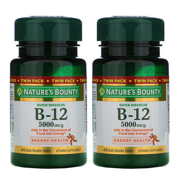 <img alt="Natures Bounty, B-12, Twin Pack, Naturally Cherry Flavor, 5000 mcg, 40 Quick Dissolve Tablets Each" title="Natures Bounty, B-12, Twin Pack, Naturally Cherry Flavor, 5000 mcg, 40 Quick Dissolve Tablets Each,074312793431"