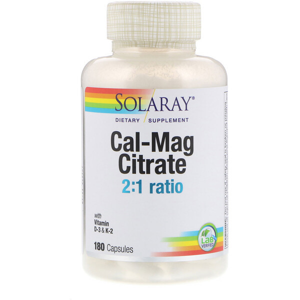 <img alt="Solaray, Cal-Mag Citrate 2:1 Ratio, 180 Capsules" title="Solaray, Cal-Mag Citrate 2:1 Ratio, 180 Capsules,076280648843"