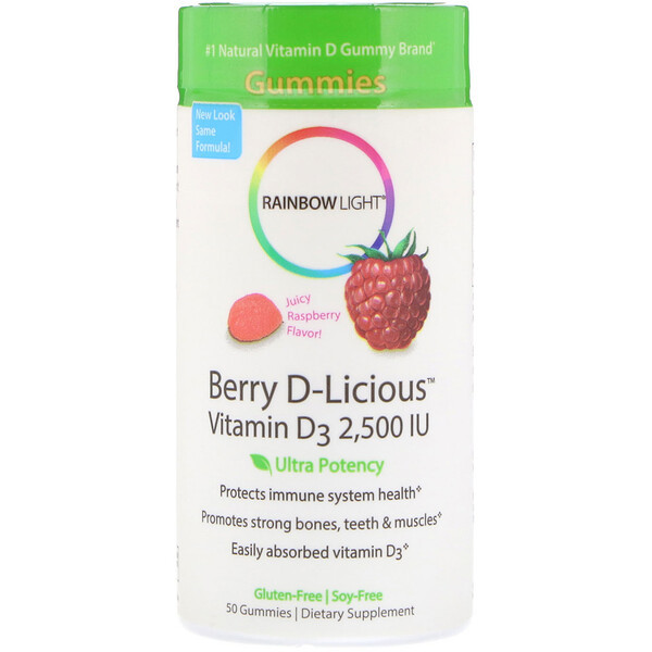 <img alt="Rainbow Light, Berry D-Licious, Vitamin D3, Raspberry Flavor, 2,500 IU, 50 Gummies" title="Rainbow Light, Berry D-Licious, Vitamin D3, Raspberry Flavor, 2,500 IU, 50 Gummies,021888121410"