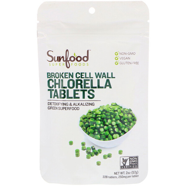 <img alt="Sunfood, Broken Cell Wall Chlorella Tablets, 250 mg, 228 Tablets, 2 oz (57 g)" title="Sunfood, Broken Cell Wall Chlorella Tablets, 250 mg, 228 Tablets, 2 oz (57 g),803813010620"