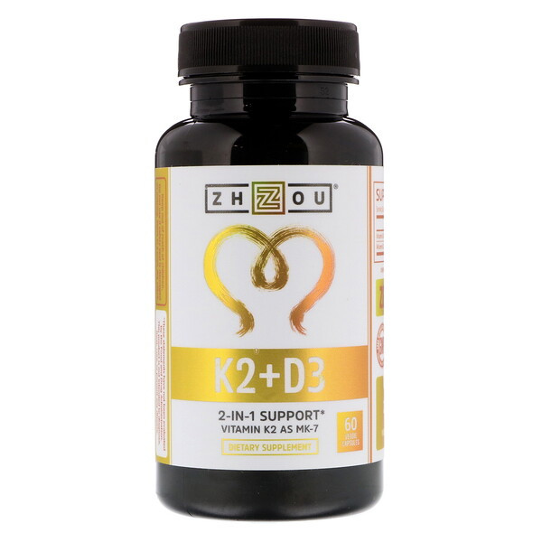 <img alt="Zhou Nutrition, K2 + D3, 2-In-1 Support, 60 Veggie Capsules" title="Zhou Nutrition, K2 + D3, 2-In-1 Support, 60 Veggie Capsules,859805006188"