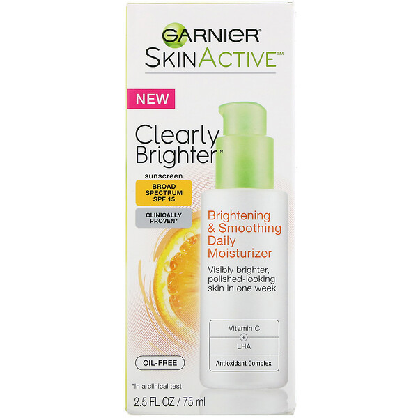 <img alt="Garnier, Skinactive, Clearly Brighter, Brightening & Smoothing Daily Moisturizer, SPF 15, 2.5 fl oz (75 ml)" title="Garnier, Skinactive, Clearly Brighter, Brightening & Smoothing Daily Moisturizer, SPF 15, 2.5 fl oz (75 ml),603084461110"
