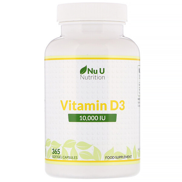 <img alt="Nu U Nutrition, Vitamin D3, 10,000 IU, 365 Softgel Capsules" title="Nu U Nutrition, Vitamin D3, 10,000 IU, 365 Softgel Capsules,810028760165"