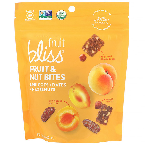 3 PACK of Fruit Bliss, Fruit & Nut Bites, Apricot + Dates + Hazelnuts, 4 oz (113 g)