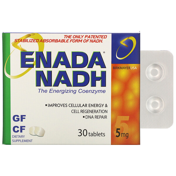 <img alt="ENADA, Enada NADH, The Energizing Coenzyme, 5 mg, 30 Tablets" title="ENADA, Enada NADH, The Energizing Coenzyme, 5 mg, 30 Tablets,709546103502"