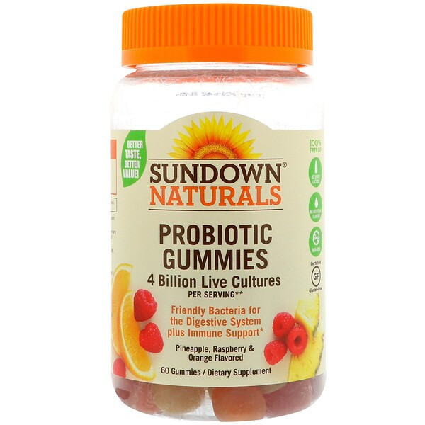 Sundown Naturals, Probiotic Gummies, Pineapple, Raspberry & Orange Flavored, 60 Gummies