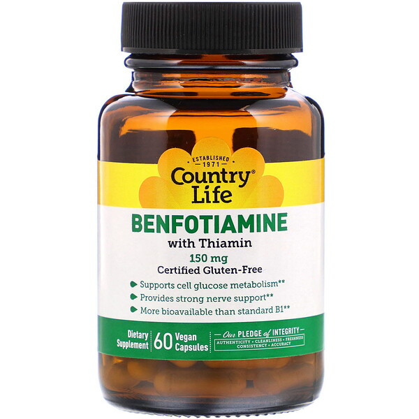 <img alt="Country Life, Benfotiamine, with Coenzyme B1, 150 mg, 60 Veggie Caps" title="Country Life, Benfotiamine, with Coenzyme B1, 150 mg, 60 Veggie Caps,015794060031"