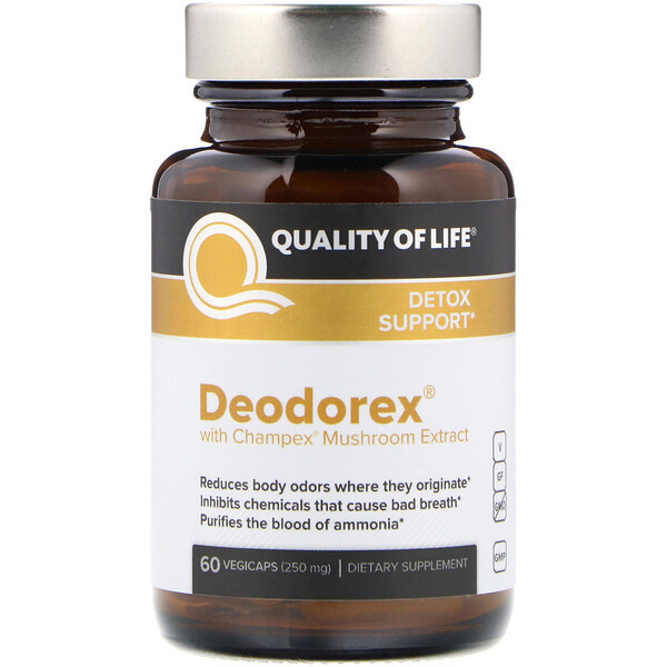 <img alt="Quality of Life Labs, Deodorex, With Champex Mushroom Extract, 250 mg, 60 VegiCaps" title="Quality of Life Labs, Deodorex, With Champex Mushroom Extract, 250 mg, 60 VegiCaps,812259003103"