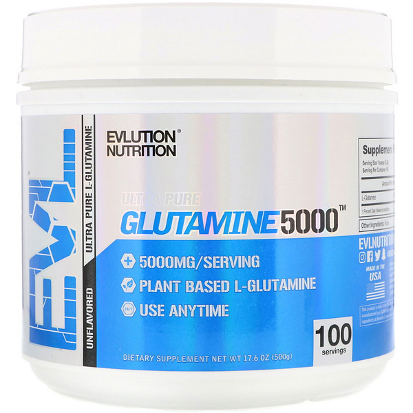 EVLution Nutrition, Glutamine 5000, Unflavored, 17.6 oz (500 g)