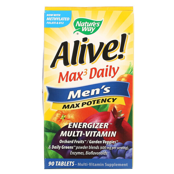 <img alt="Natures Way, Alive! Max3 Daily, Mens Multivitamin, 90 Tablets" title="Natures Way, Alive! Max3 Daily, Mens Multivitamin, 90 Tablets,033674155424"