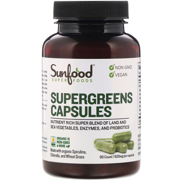 <img alt="Sunfood, Supergreens Capsules, 620 mg, 90 Capsules" title="Sunfood, Supergreens Capsules, 620 mg, 90 Capsules,803813102288"