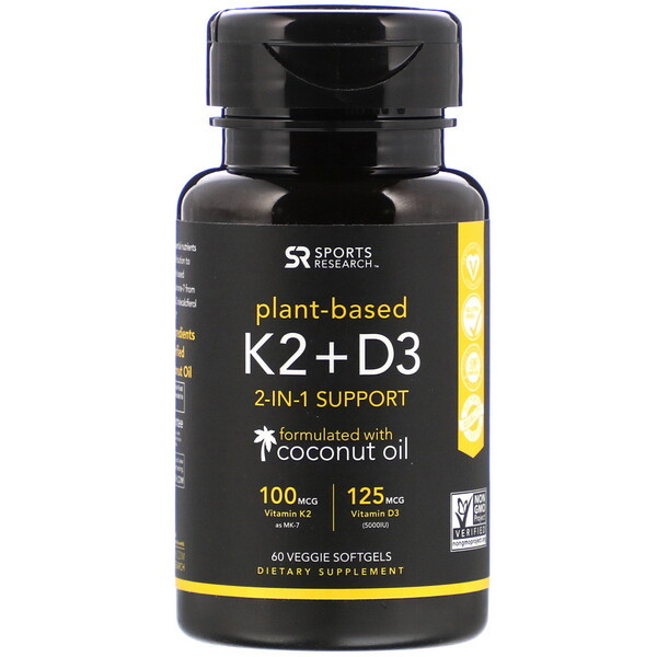<img alt="Sports Research, Vitamin K2 + D3, 100 mcg/5000 IU, 60 Veggie Softgels" title="Sports Research, Vitamin K2 + D3, 100 mcg/5000 IU, 60 Veggie Softgels,023249011347"