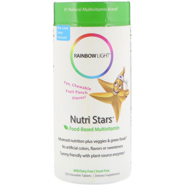 <img alt="Rainbow Light, Nutri Stars, Food-Based Multivitamin, Fruit Punch Flavor, 120 Chewable Tablets" title="Rainbow Light, Nutri Stars, Food-Based Multivitamin, Fruit Punch Flavor, 120 Chewable Tablets,021888105441"