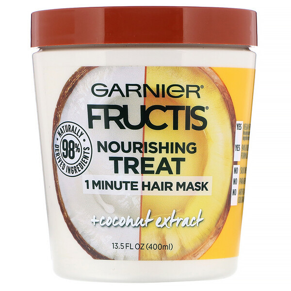 3 PACK of Garnier, Fructis, Nourishing Treat, 1 Minute Hair Mask, + Coconut Extract, 13.5 fl oz (400 ml)