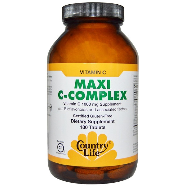 <img alt="Country Life, Maxi C-Complex, 180 Tablets" title="Country Life, Maxi C-Complex, 180 Tablets,015794070122"