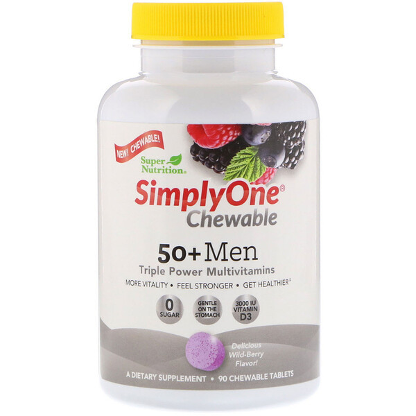 <img alt="Super Nutrition, SimplyOne, 50+ Men Triple Power Multivitamin, Wild-Berry Flavor, 90 Chewable Tablets" title="Super Nutrition, SimplyOne, 50+ Men Triple Power Multivitamin, Wild-Berry Flavor, 90 Chewable Tablets,033739002878"
