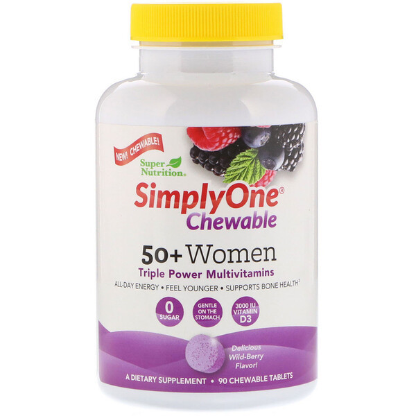<img alt="Super Nutrition, SimplyOne, Women 50+ Triple Power Multivitamin, Wild-Berry Flavor, 90 Chewable Tablets" title="Super Nutrition, SimplyOne, Women 50+ Triple Power Multivitamin, Wild-Berry Flavor, 90 Chewable Tablets,033739002861"