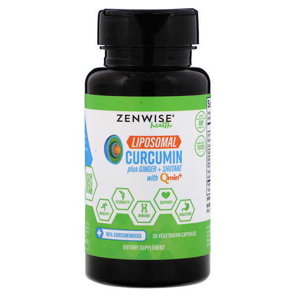 Zenwise Health, Liposomal Curcumin Plus Ginger + Shiitake with Qmin+, 30 Vegetarian Capsules