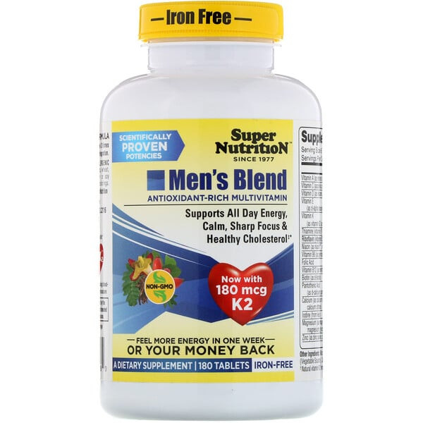<img alt="Super Nutrition, Mens Blend, Antioxidant Rich Multivitamin, Iron Free, 180 Tablets" title="Super Nutrition, Mens Blend, Antioxidant Rich Multivitamin, Iron Free, 180 Tablets,033739001680"
