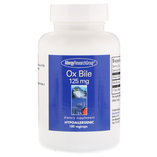<img alt="Allergy Research Group, Ox Bile, 125 mg, 180 Vegicaps" title="Allergy Research Group, Ox Bile, 125 mg, 180 Vegicaps,713947763708"