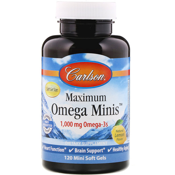 <img alt="Carlson Labs, Maximum Omega Minis, Natural Lemon Flavor, 1,000 mg, 120 Mini Softgels" title="Carlson Labs, Maximum Omega Minis, Natural Lemon Flavor, 1,000 mg, 120 Mini Softgels,088395184604"