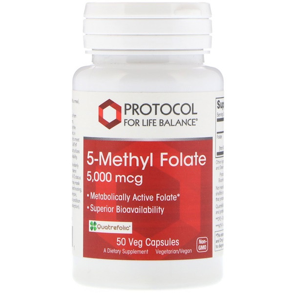 Protocol for Life Balance, 5-Methyl Folate, 5,000 mcg , 50 Veg Capsules