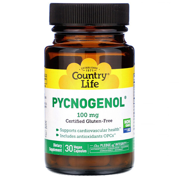 <img alt="Country Life, Pycnogenol, 100 mg, 30 Veggie Caps" title="Country Life, Pycnogenol, 100 mg, 30 Veggie Caps,015794016977"