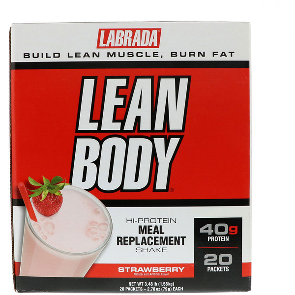 Labrada Nutrition, Lean Body, Hi-Protein Meal Replacement Shake, Strawberry, 20 Packets, 2.78 oz (79 g) Each