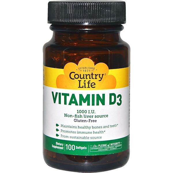 <img alt="Country Life Vitamin D3 -- 1000 IU - 100 Softgels" title="Country Life Vitamin D3 -- 1000 IU - 100 Softgels,015794058045"