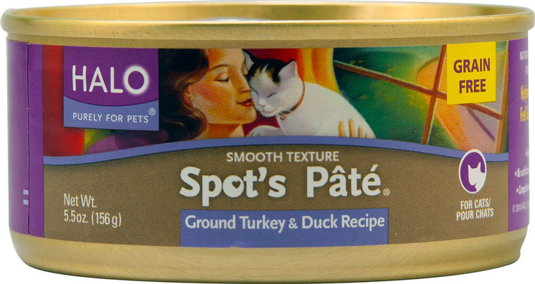 Halo Purely For Pets, Spots Pate for Cats Grain Free,  Ground Turkey & Duck Recipe - 5.5 oz
