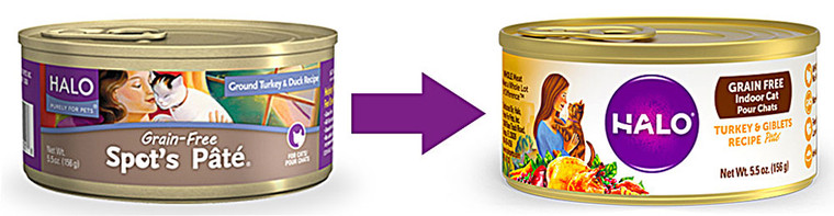 Halo Purely For Pets Spots Pate for Cats Grain Free Ground Turkey & Giblets Recipe - 5.5 oz