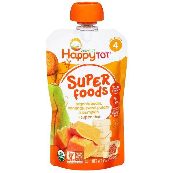 3 PACK OF Happy Family Organics, Happy Tot, Superfoods, Pears, Bananas, Sweet Potato & Pumpkin + Superchia, 4.22 oz (120 g)