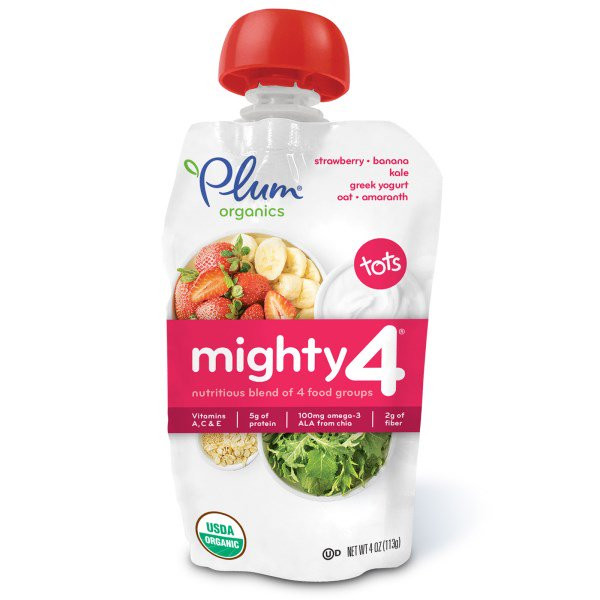 Plum Organics, Tots, Mighty 4,  Nutritious Blend of 4 Food Groups, Strawberry, Banana, Kale, Greek Yogurt, Oat & Amaranth, 4 oz (113 g)