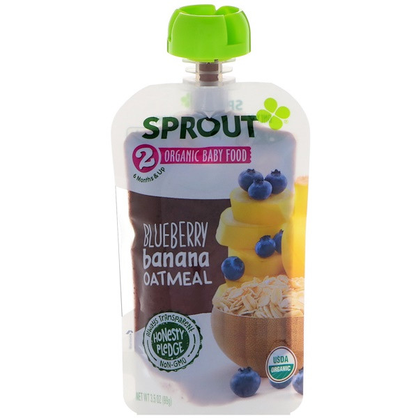 Sprout Organic, Baby Food, Stage 2, Blueberry, Banana, Oatmeal, 3.5 oz (99 g)